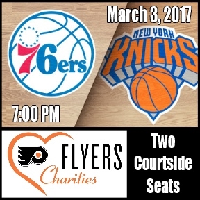 Philadelphia 76ers -March 3, 2017 - 76ers vs. New York Knicks - Two Courtside Seats, Parking, Buffet - Wells Fargo Center